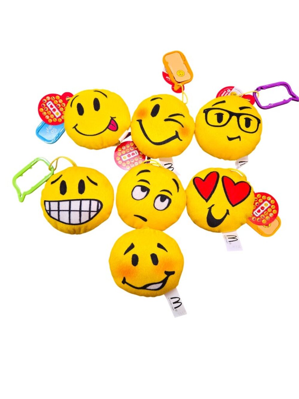 McDonald's Happy Meal Emoji Face Plush Keychaian 2016 Lot of 7
